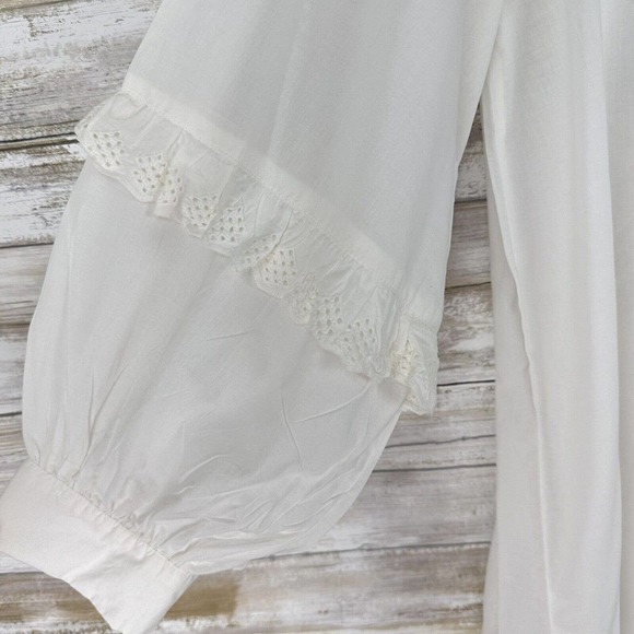 KAREN by Simonsen Ruffle Balloon Sleeve White Peasant Long Shirt Top Size 12 - Picture 5 of 16